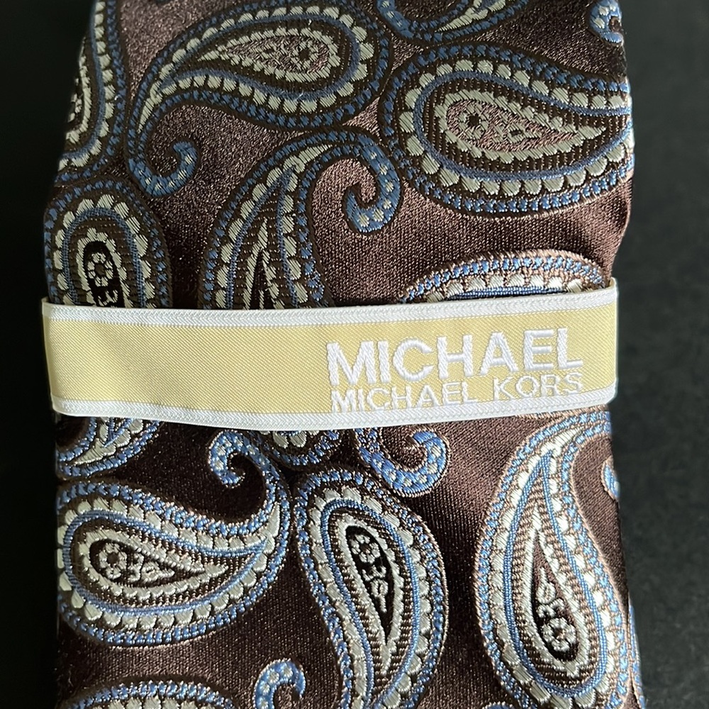 Michael Kors Brown Blue Paisley Silk Tie - New with Tags - Picture 4 of 16